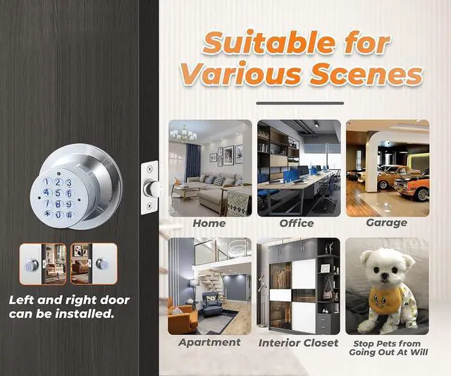 Alt view image 7 of 7 - Keyless Electronic Entry Door Knob, Keypad Smart Door Knob, Interior Door Handle with Lock, Automatic Locking, Battery Backup, Backlight, Easy Installation, Great for Home, Hotel and Office1