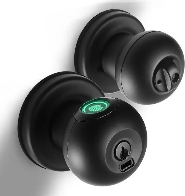 Main image of Fingerprint Door Lock, Smart Fingerprint Door Knob with Lock, Biometric Black Door Lock, Keyless Thumbprint Entry Door Lock for Bedrooms, Hotels, Apartments, Offices and Garages