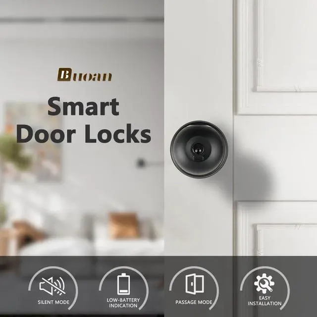 Alt view image 2 of 7 - Fingerprint Door Lock, Smart Fingerprint Door Knob with Lock, Biometric Black Door Lock, Keyless Thumbprint Entry Door Lock for Bedrooms, Hotels, Apartments, Offices and Garages