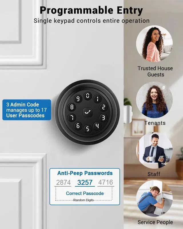 Alt view image 2 of 7 - Keypad Smart Door Knob Lock, Keyless Entry Door Lock with Handle - Auto Lock for Front Door - Electrionic Code Door Lock for Bedrooms, Home Office, Garage, Apartment - Easy Installation