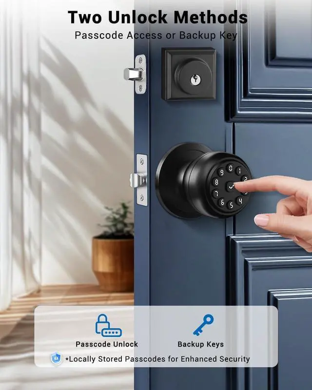 Alt view image 3 of 7 - Keypad Smart Door Knob Lock, Keyless Entry Door Lock with Handle - Auto Lock for Front Door - Electrionic Code Door Lock for Bedrooms, Home Office, Garage, Apartment - Easy Installation