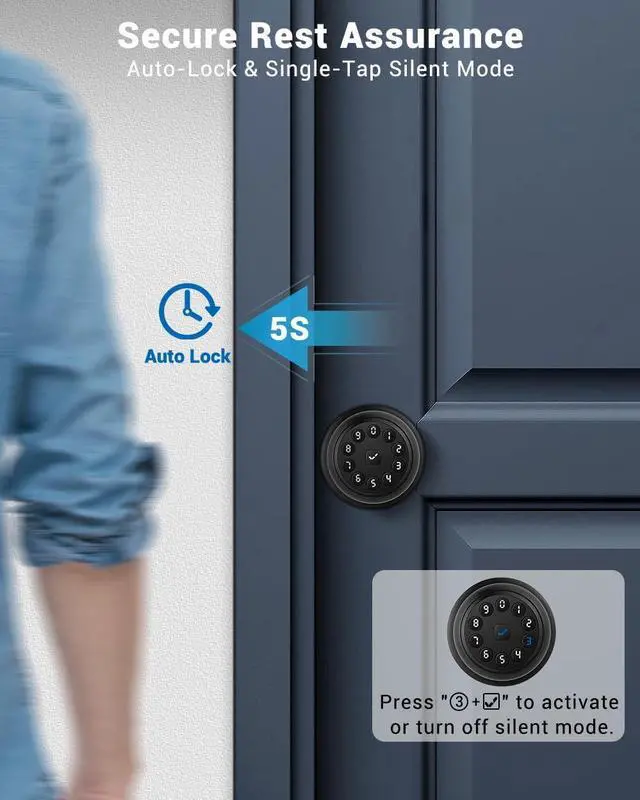 Alt view image 5 of 7 - Keypad Smart Door Knob Lock, Keyless Entry Door Lock with Handle - Auto Lock for Front Door - Electrionic Code Door Lock for Bedrooms, Home Office, Garage, Apartment - Easy Installation