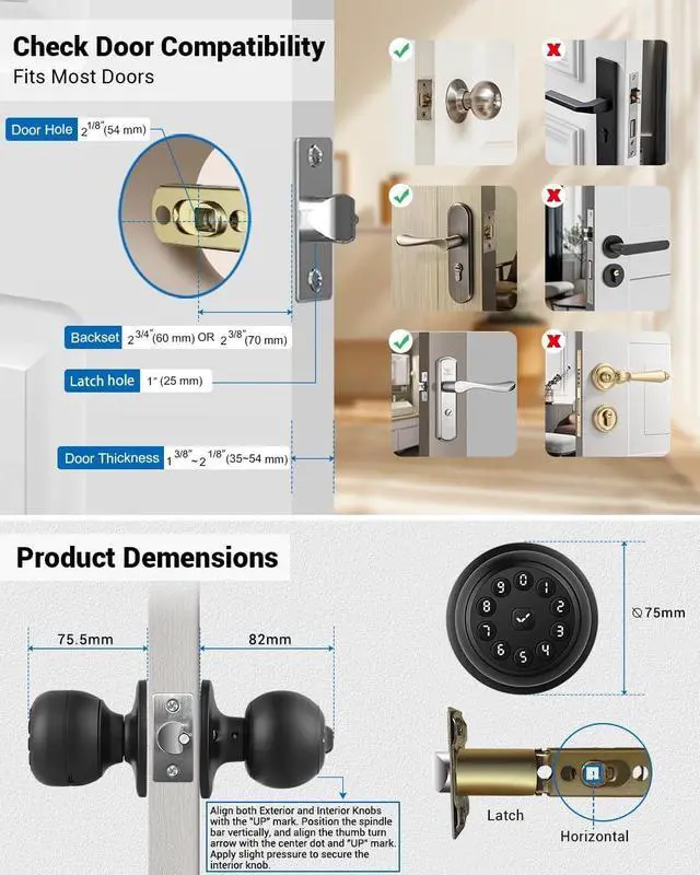 Alt view image 6 of 7 - Keypad Smart Door Knob Lock, Keyless Entry Door Lock with Handle - Auto Lock for Front Door - Electrionic Code Door Lock for Bedrooms, Home Office, Garage, Apartment - Easy Installation