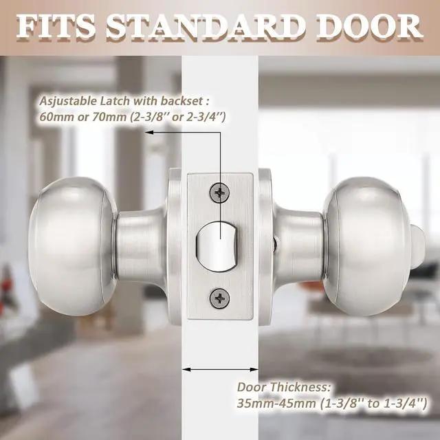 Alt view image 3 of 7 - Probrico (5 Pack) Satin Nickel Round Entry Door Knobs Keyed Alike, Exterior/Interior Door Handles Bedroom Bathroom/Front/Offic Doors, Door Lock with Locks and 3 Combo Keys Lock Security
