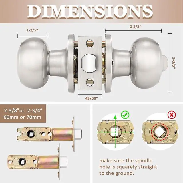 Alt view image 5 of 7 - Probrico (5 Pack) Satin Nickel Round Entry Door Knobs Keyed Alike, Exterior/Interior Door Handles Bedroom Bathroom/Front/Offic Doors, Door Lock with Locks and 3 Combo Keys Lock Security