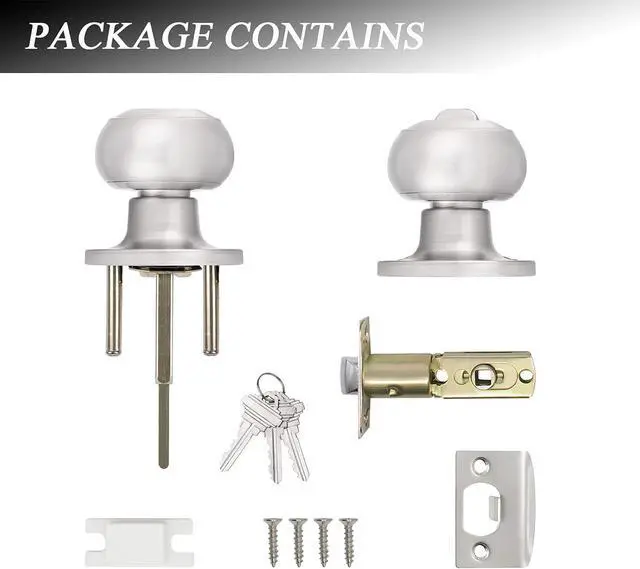Alt view image 7 of 7 - Probrico (5 Pack) Satin Nickel Round Entry Door Knobs Keyed Alike, Exterior/Interior Door Handles Bedroom Bathroom/Front/Offic Doors, Door Lock with Locks and 3 Combo Keys Lock Security