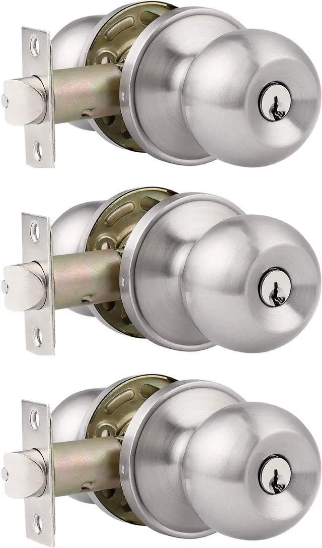Main image of Probrico3 Pack Entry Door Knob Keyed Alike,Satin Nickel Finish Door Lock Handle,Entry Door Lock/Ball Door knobs with Lock and Same Key,Entrance Knob[Lock with 3 Combo Keys] for Office or Front Door