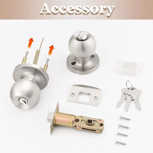 Alt view image 6 of 7 - Probrico3 Pack Entry Door Knob Keyed Alike,Satin Nickel Finish Door Lock Handle,Entry Door Lock/Ball Door knobs with Lock and Same Key,Entrance Knob[Lock with 3 Combo Keys] for Office or Front Door