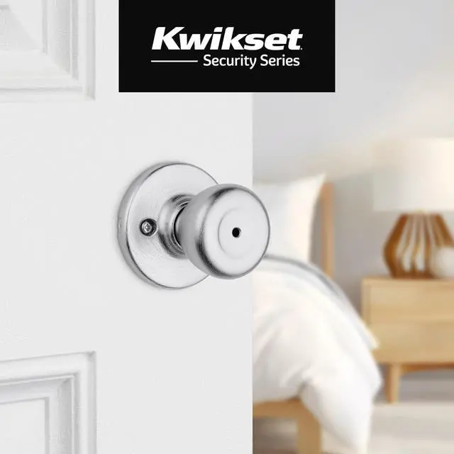 Alt view image 2 of 7 - Kwikset Tylo Interior Privacy Door Knob with Lock, Door Handle For Bathroom and Bedroom, Satin Chrome Keyless Turn Lock Doorknob, 1 Count (Pack of 1)