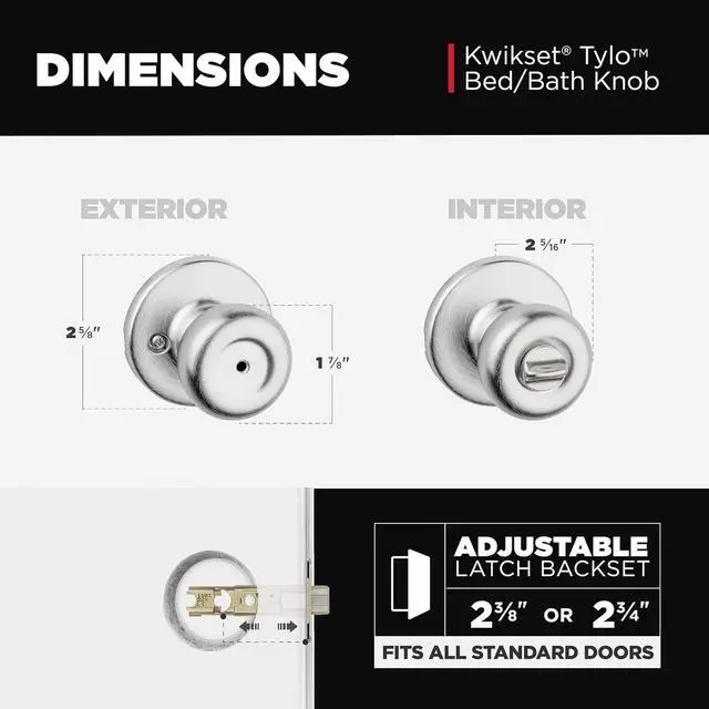 Alt view image 6 of 7 - Kwikset Tylo Interior Privacy Door Knob with Lock, Door Handle For Bathroom and Bedroom, Satin Chrome Keyless Turn Lock Doorknob, 1 Count (Pack of 1)