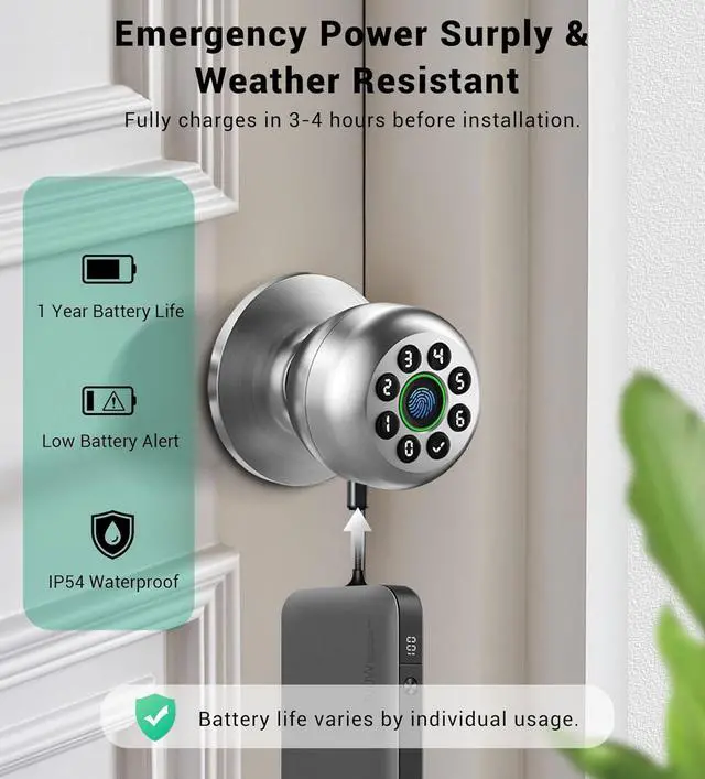 Alt view image 6 of 7 - Keypad Smart Door Knob Lock, Fingerprint Keyless Entry Door Lock with Handle for Front Door and Bedroom, Electrionic Biometric Code Door Knob with APP, Auto Lock for Home Office Apartment Garage