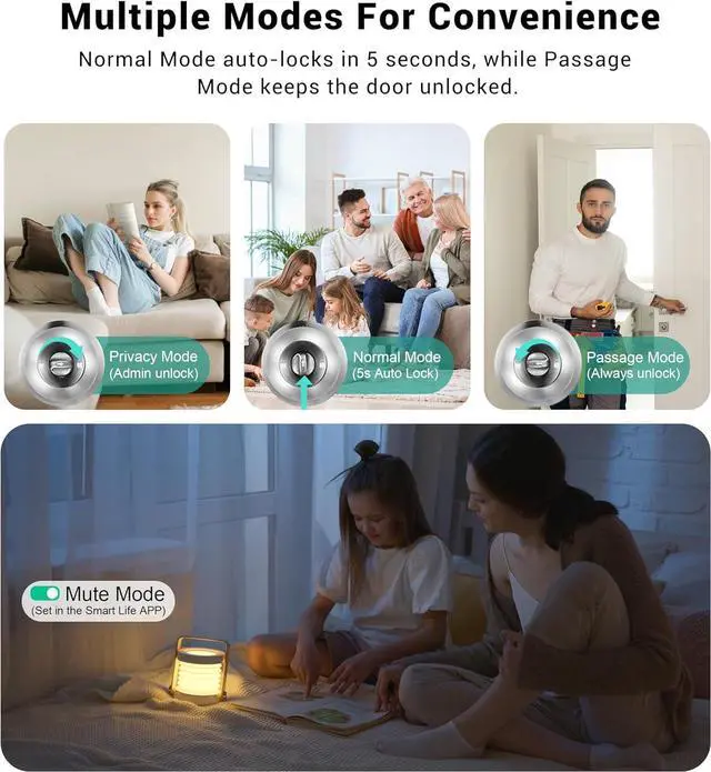 Alt view image 7 of 7 - Keypad Smart Door Knob Lock, Fingerprint Keyless Entry Door Lock with Handle for Front Door and Bedroom, Electrionic Biometric Code Door Knob with APP, Auto Lock for Home Office Apartment Garage