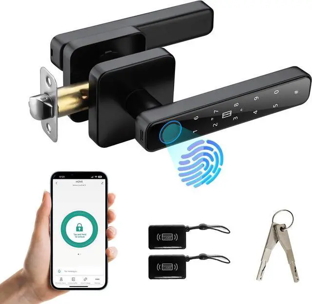 Main image of Smart Door Knob with Key & Keypad, Bluetooth Keyless Entry, Biometric Fingerprint Door Lock - Privacy & Passage Doorknob Functions for Home, Bedroom, Office, and Apartment