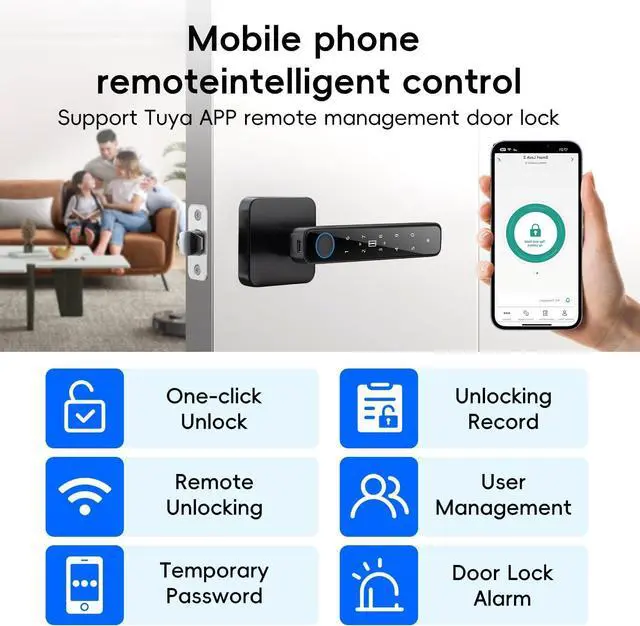 Alt view image 2 of 6 - Smart Door Knob with Key & Keypad, Bluetooth Keyless Entry, Biometric Fingerprint Door Lock - Privacy & Passage Doorknob Functions for Home, Bedroom, Office, and Apartment