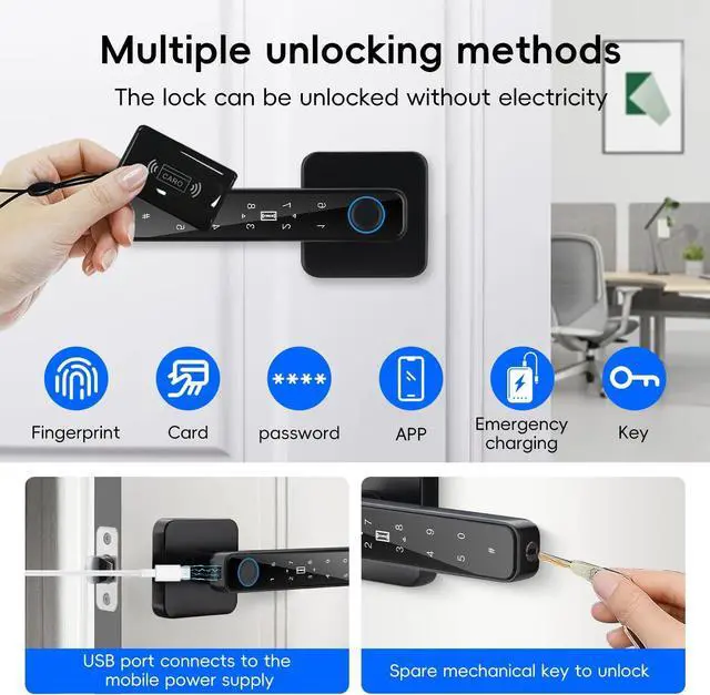 Alt view image 3 of 6 - Smart Door Knob with Key & Keypad, Bluetooth Keyless Entry, Biometric Fingerprint Door Lock - Privacy & Passage Doorknob Functions for Home, Bedroom, Office, and Apartment