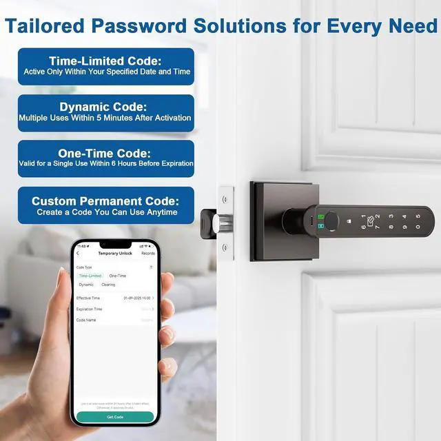 Alt view image 4 of 7 - Fingerprint Door Lock, 5 in 1 Finger Print Door Knob with Smart APP/Fingerprint/IC Cards/Password/Backup Keys, Smart Door Knob with Keypad for Bedroom, Office, Apartment, Starry Grey