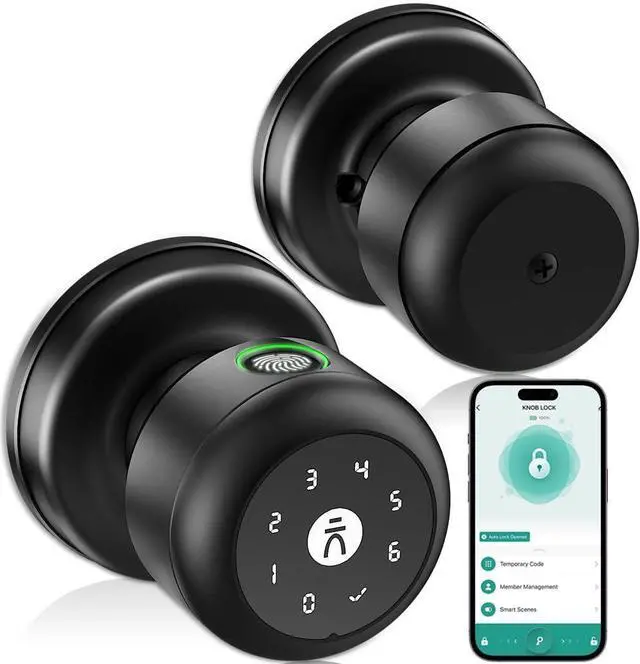 Main image of Smart Keypad Door Lock with Handle, Fingerprint Door knobs with Lock, Auto Door Lock with Code and App, Keyless Biometric Door Knob for Bedroom, Front Door, Smart Home, Apartment, Local Data Storage