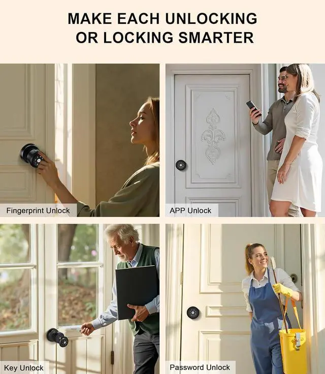 Alt view image 2 of 7 - Smart Keypad Door Lock with Handle, Fingerprint Door knobs with Lock, Auto Door Lock with Code and App, Keyless Biometric Door Knob for Bedroom, Front Door, Smart Home, Apartment, Local Data Storage