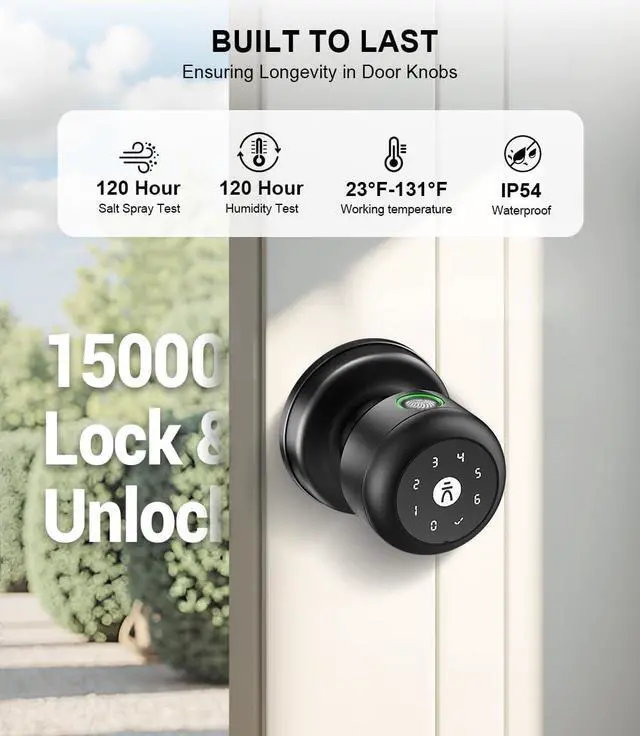 Alt view image 3 of 7 - Smart Keypad Door Lock with Handle, Fingerprint Door knobs with Lock, Auto Door Lock with Code and App, Keyless Biometric Door Knob for Bedroom, Front Door, Smart Home, Apartment, Local Data Storage