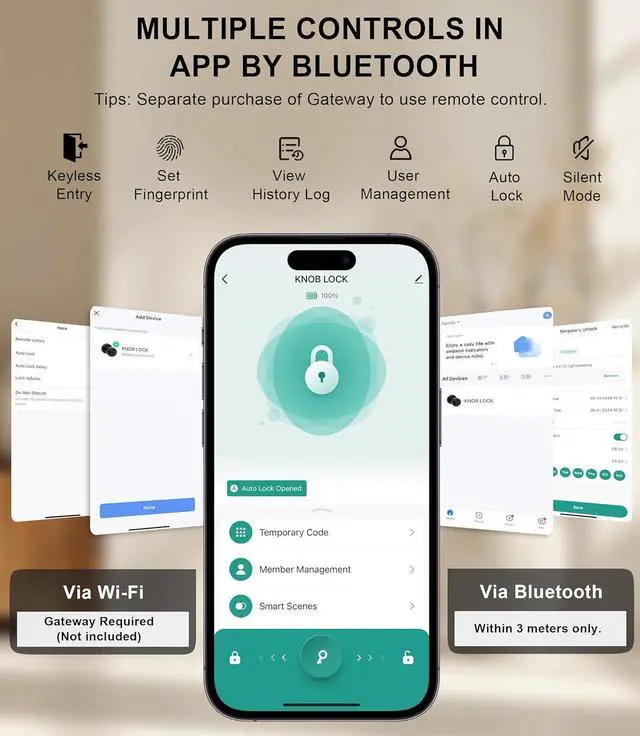 Alt view image 4 of 7 - Smart Keypad Door Lock with Handle, Fingerprint Door knobs with Lock, Auto Door Lock with Code and App, Keyless Biometric Door Knob for Bedroom, Front Door, Smart Home, Apartment, Local Data Storage
