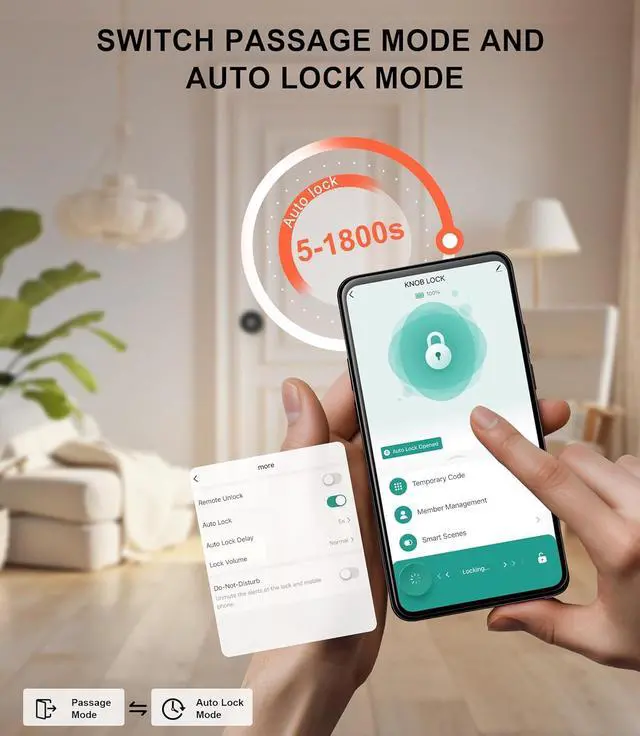 Alt view image 7 of 7 - Smart Keypad Door Lock with Handle, Fingerprint Door knobs with Lock, Auto Door Lock with Code and App, Keyless Biometric Door Knob for Bedroom, Front Door, Smart Home, Apartment, Local Data Storage