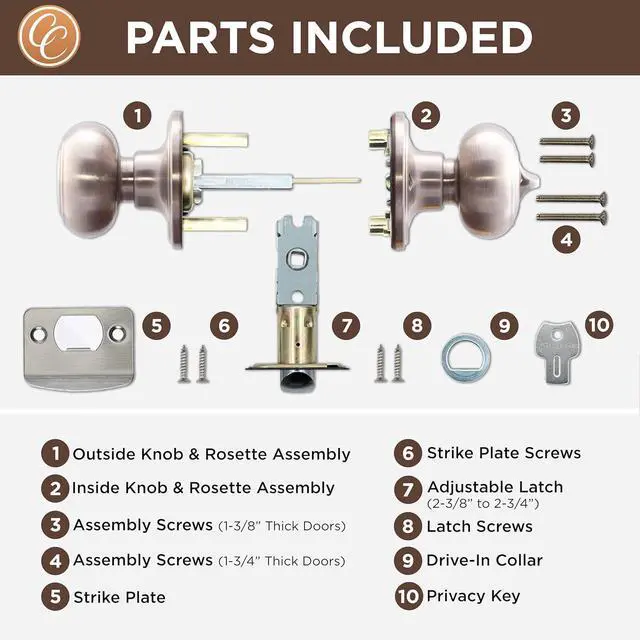 Alt view image 4 of 6 - Copper Creek Door Knobs - Round Colonial with Privacy Locking Function - Interior Door Knobs for Home Improvement - Locking Door Knob for Bedroom & Bathroom - Satin Stainless - 1 Pack