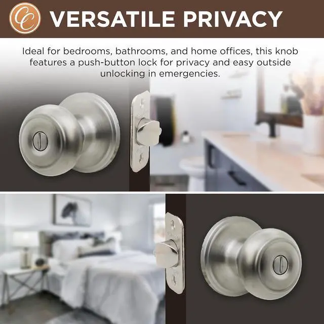 Alt view image 5 of 6 - Copper Creek Door Knobs - Round Colonial with Privacy Locking Function - Interior Door Knobs for Home Improvement - Locking Door Knob for Bedroom & Bathroom - Satin Stainless - 1 Pack
