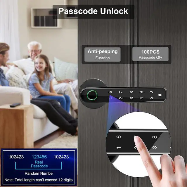Alt view image 4 of 7 - Fingerprint Door Lock Set, ERAY Smart Door Lock, 4 in 1 Keyless Entry Door Knob with Bluetooth APP, Fingerprint, Keypad Code, Keys, Interior Security Lock Set for Home Hotel Apartment