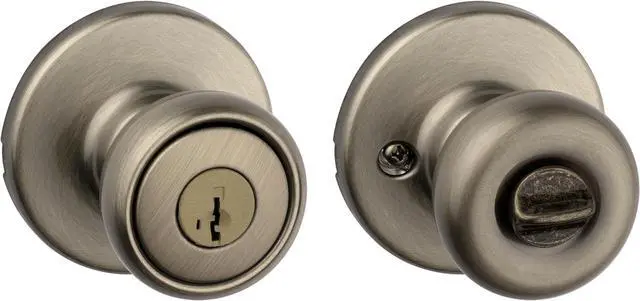 Main image of Kwikset Tylo Entry Door Knob with Lock and Key, Secure Keyed Handle Exterior, Front Entrance and Bedroom, Antique Brass, Pick Resistant SmartKey Rekey Security and Microban