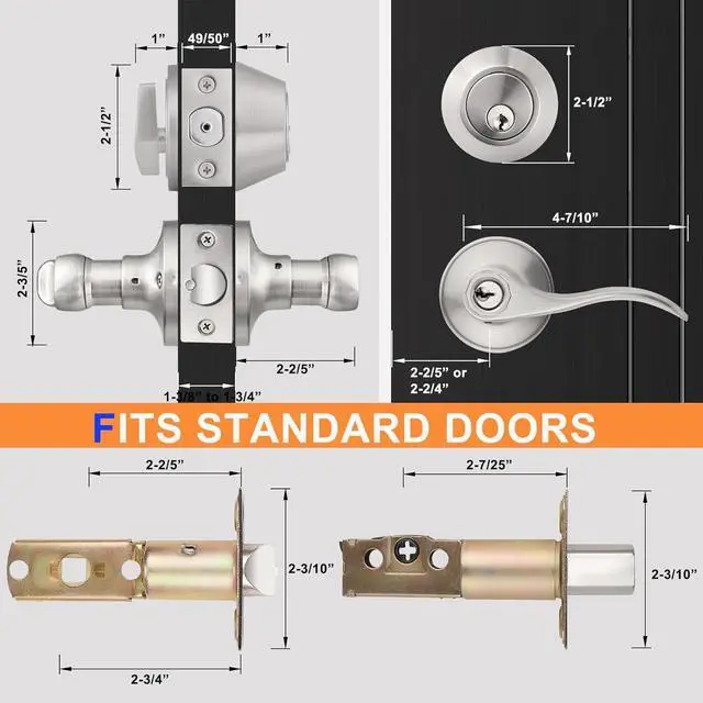 Alt view image 3 of 7 - 6 Pack-Front Door Entry Lever Lockset and Deadbolt Combination Set,keyed Alike Single Cylinder Deadbolts with Entry Door Lever Combo Pack,Nickel Door Hardware Exterior and Interior, Contractor Pack