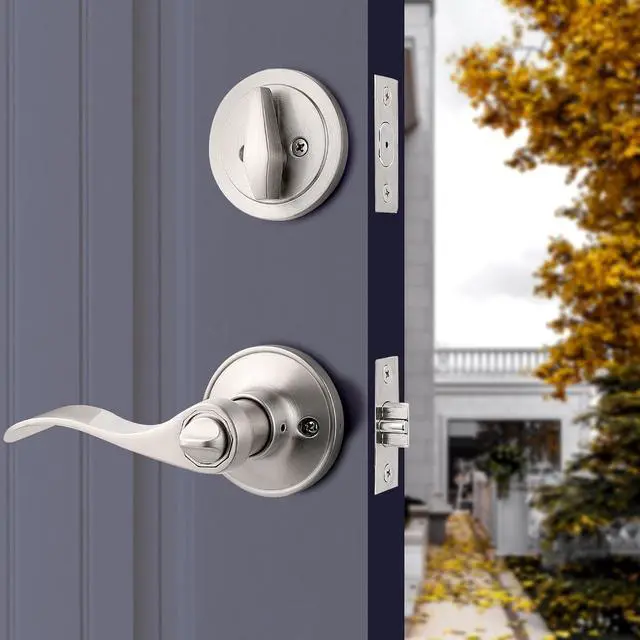 Alt view image 4 of 7 - 6 Pack-Front Door Entry Lever Lockset and Deadbolt Combination Set,keyed Alike Single Cylinder Deadbolts with Entry Door Lever Combo Pack,Nickel Door Hardware Exterior and Interior, Contractor Pack