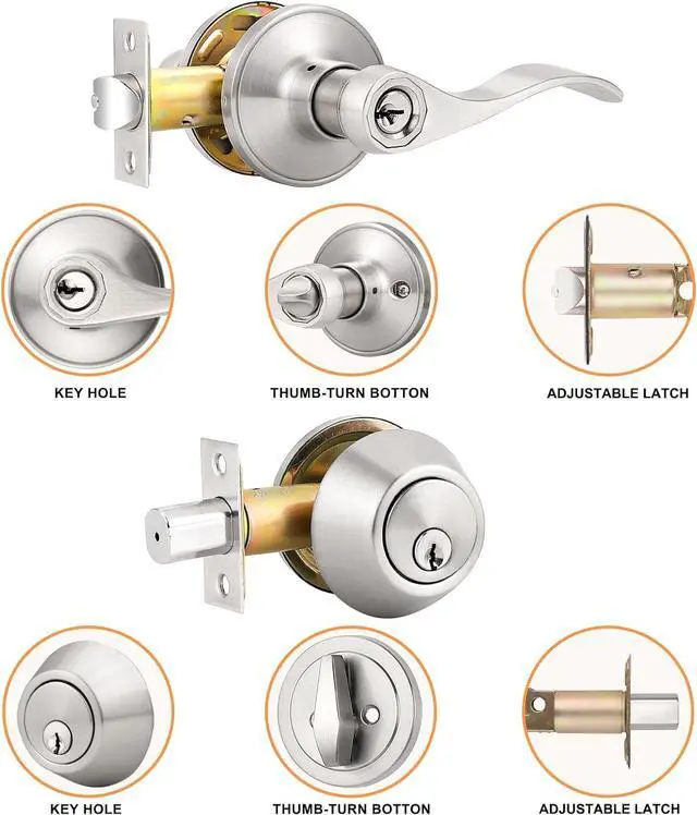 Alt view image 6 of 7 - 6 Pack-Front Door Entry Lever Lockset and Deadbolt Combination Set,keyed Alike Single Cylinder Deadbolts with Entry Door Lever Combo Pack,Nickel Door Hardware Exterior and Interior, Contractor Pack