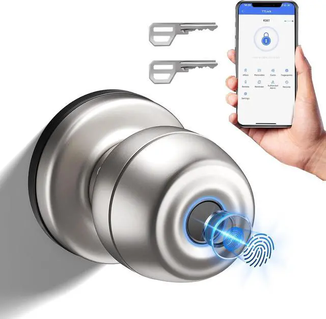 Main image of Smart Door Knob,Fingerprint Door Knob,Biometric Smart Door Lock with App Control,Metal Alloy Door Knob,Easy Installation,Great for Bedrooms,Cloakroom,Apartments Offices,Hotel(Sliver)