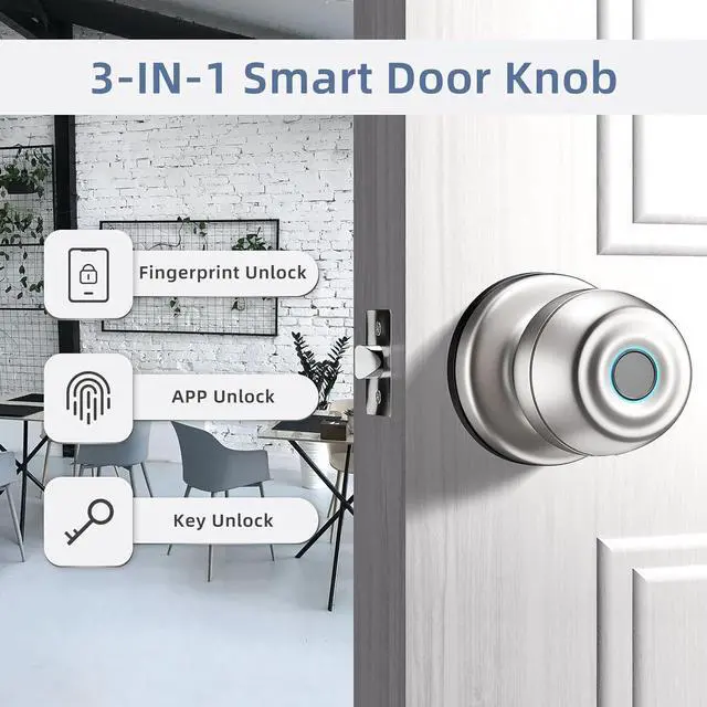Alt view image 2 of 6 - Smart Door Knob,Fingerprint Door Knob,Biometric Smart Door Lock with App Control,Metal Alloy Door Knob,Easy Installation,Great for Bedrooms,Cloakroom,Apartments Offices,Hotel(Sliver)