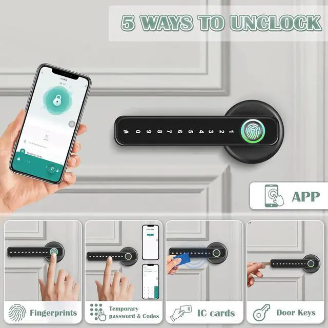 Alt view image 2 of 7 - Fingerprint Door Lock, Smart Fingerprint Door Knob, Keyless Entry Door Locks with Handle, Biometric Electronic Door Knobs with Keypad for Bedroom Home Apartment