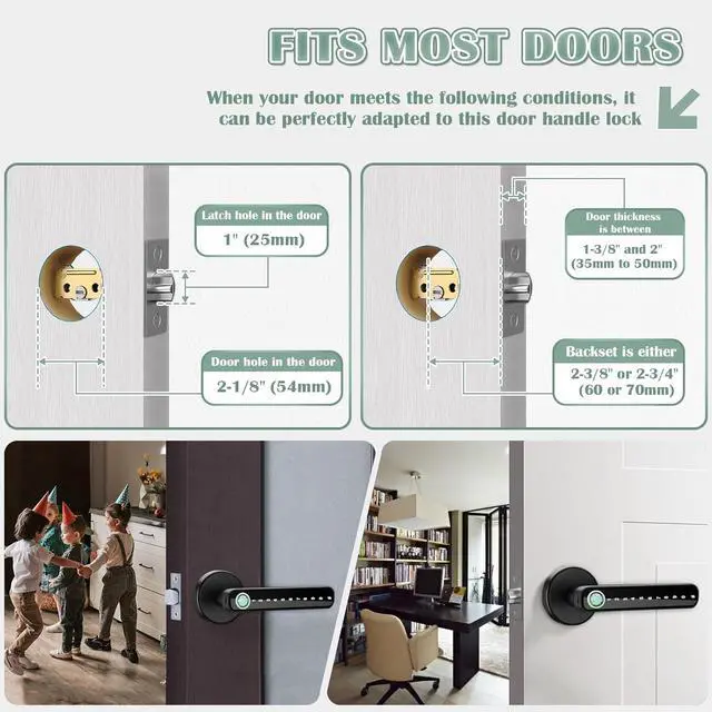 Alt view image 6 of 7 - Fingerprint Door Lock, Smart Fingerprint Door Knob, Keyless Entry Door Locks with Handle, Biometric Electronic Door Knobs with Keypad for Bedroom Home Apartment