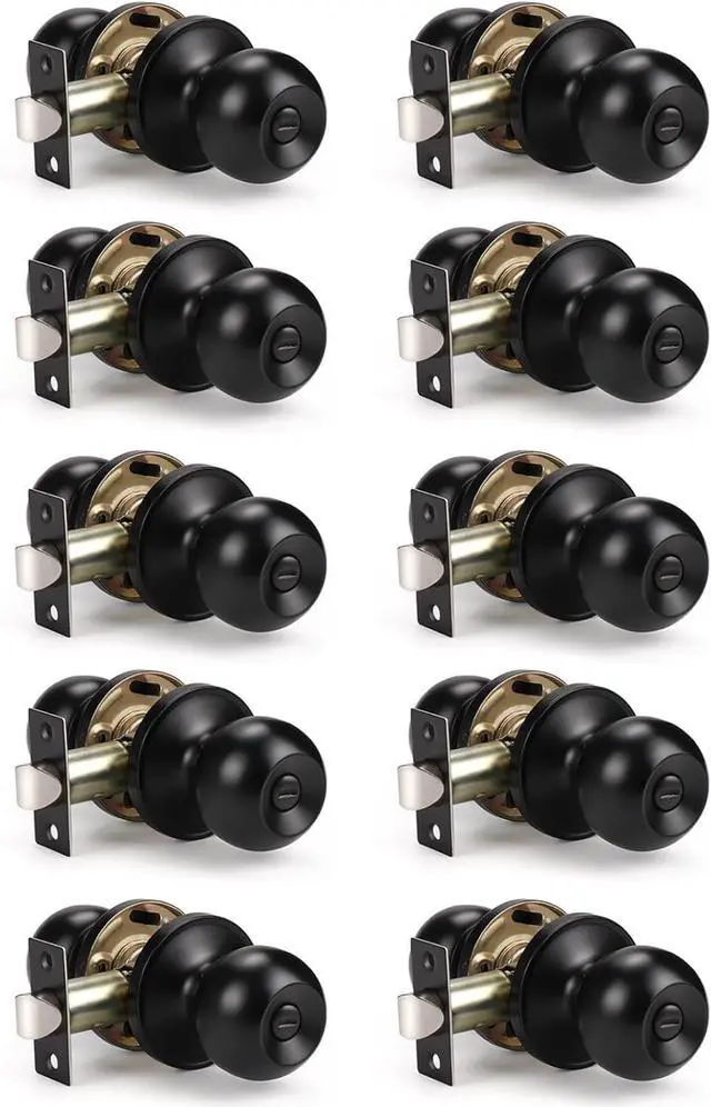 Main image of KNOBWELL Matte Black Privacy Door Knob, Interior Bedroom Bathroom Door Knobs with Lock, 10 Pack