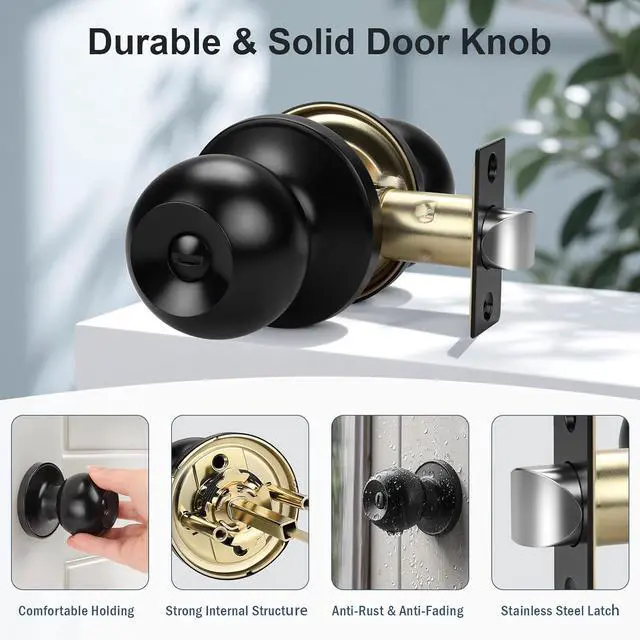 Alt view image 5 of 7 - KNOBWELL Matte Black Privacy Door Knob, Interior Bedroom Bathroom Door Knobs with Lock, 10 Pack