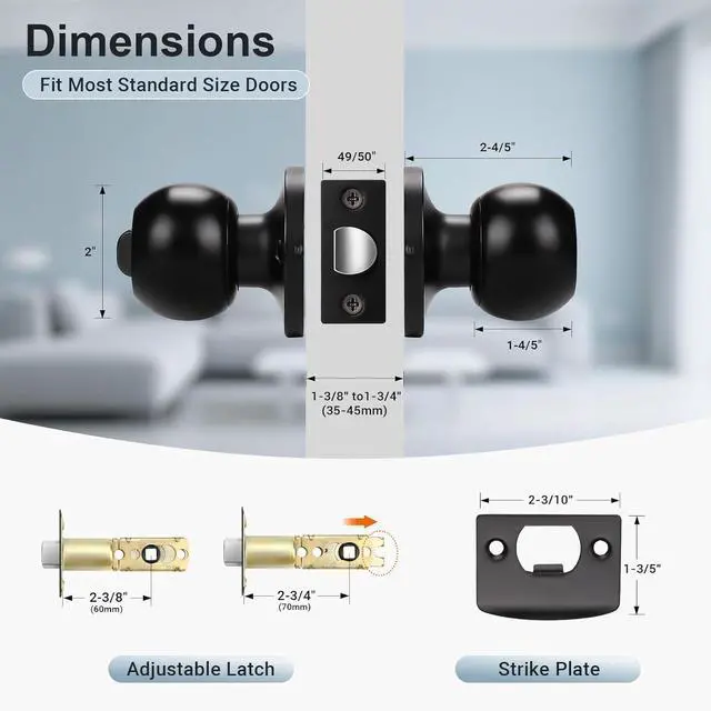 Alt view image 7 of 7 - KNOBWELL Matte Black Privacy Door Knob, Interior Bedroom Bathroom Door Knobs with Lock, 10 Pack