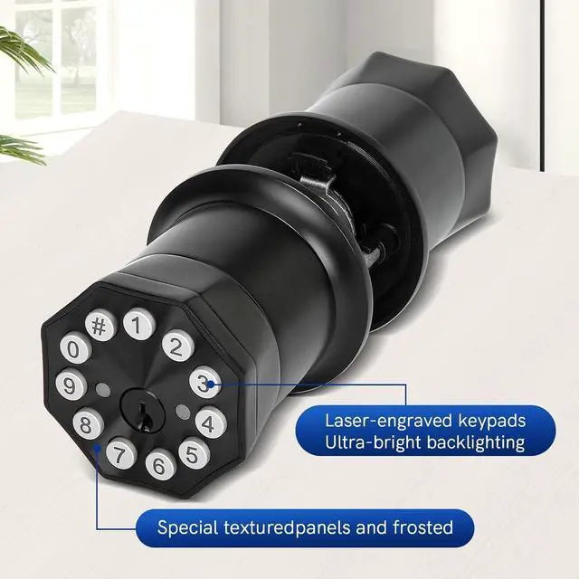 Alt view image 3 of 6 - Door Knob with Keypad and Key, Keyless Entry Door Lock,Smart Digital Knob Unlock by Passcode/Keys/USB backuplock,Electronic Door Knob for Home Bedroom Apartment Garage Office Security,Black