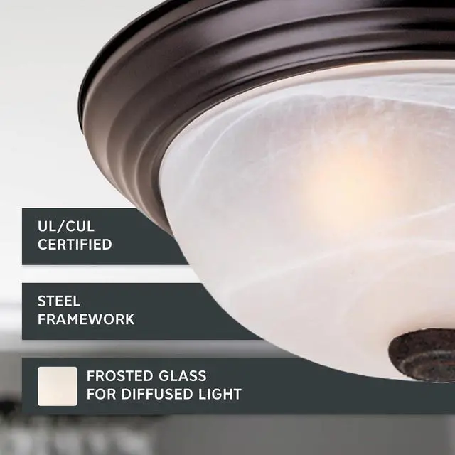 Alt view image 3 of 6 - DESIGNERS FOUNTAIN 2-Light Flush Mount Ceiling Light, 11 Inch Lighting Fixture for Kitchen, Bedroom, Bathroom, and Hallway, White Alabaster Glass, Oil Rubbed Bronze, 1257S-ORB-AL