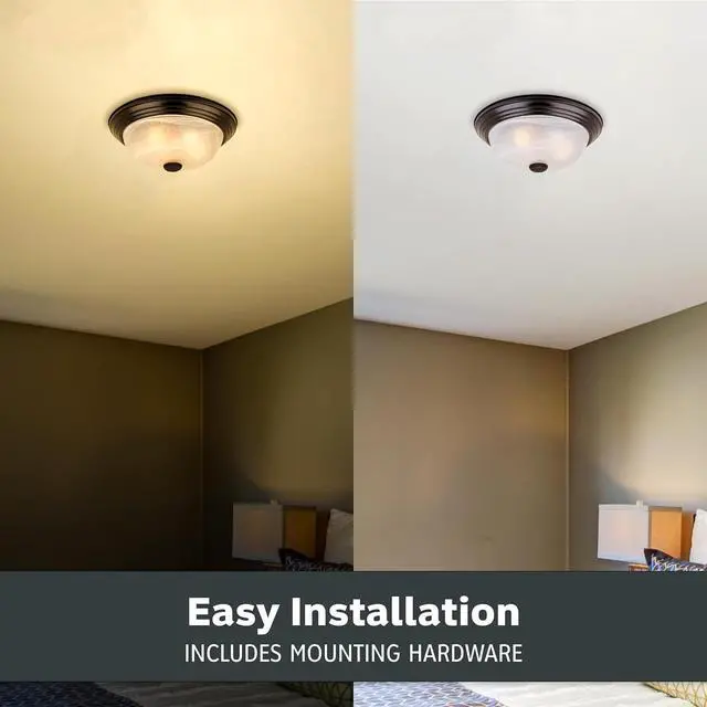 Alt view image 5 of 6 - DESIGNERS FOUNTAIN 2-Light Flush Mount Ceiling Light, 11 Inch Lighting Fixture for Kitchen, Bedroom, Bathroom, and Hallway, White Alabaster Glass, Oil Rubbed Bronze, 1257S-ORB-AL