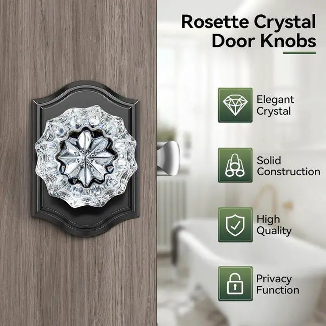 Alt view image 2 of 7 - 3 Pack Crystal Door Knobs with Lock, Glass Door Knobs Interior for Privacy Use, Black Crystal Door Knobs for Bedroom Bathroom, Vintage Glass Crystal Door Knob Set