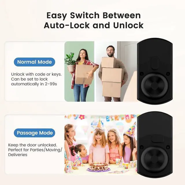 Alt view image 3 of 7 - Smart Door Knob with Keypad, Keyless Entry Door Lock for Front Door, Easy Passage Mode, One-time Code, Matte Black