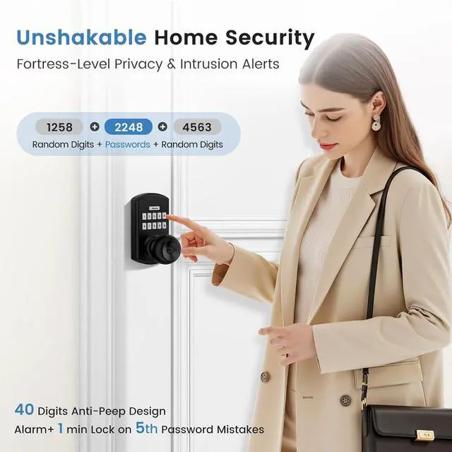 Alt view image 7 of 7 - Smart Door Knob with Keypad, Keyless Entry Door Lock for Front Door, Easy Passage Mode, One-time Code, Matte Black