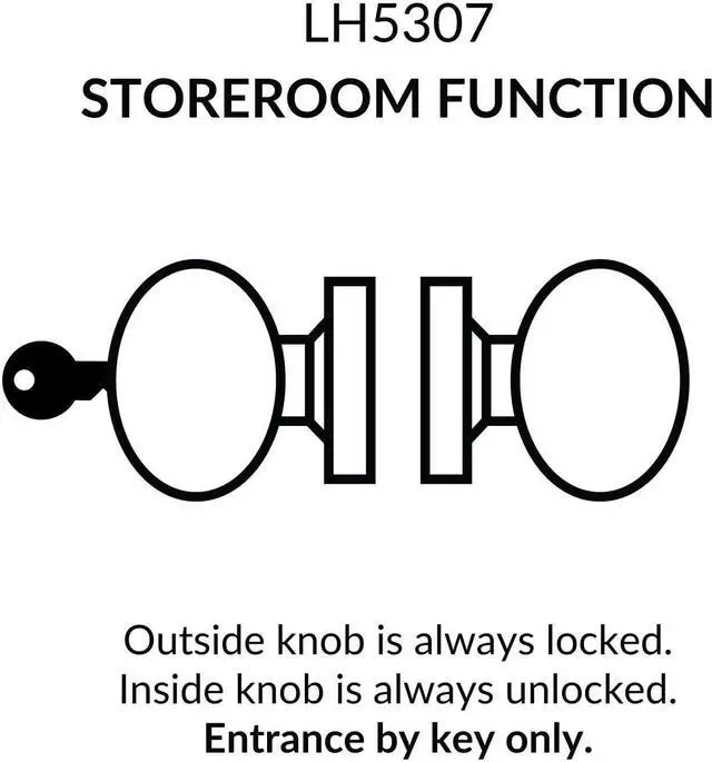 Alt view image 2 of 3 - Lawrence Door Knob Cylindrical Lock Storeroom Function Key unlocks Exterior Satin Stainless Steel Finish LH5307OB -US32D UL Certified ANSI/BHMA Grade 2 Commercial Door Knob for Heavy Duty Use