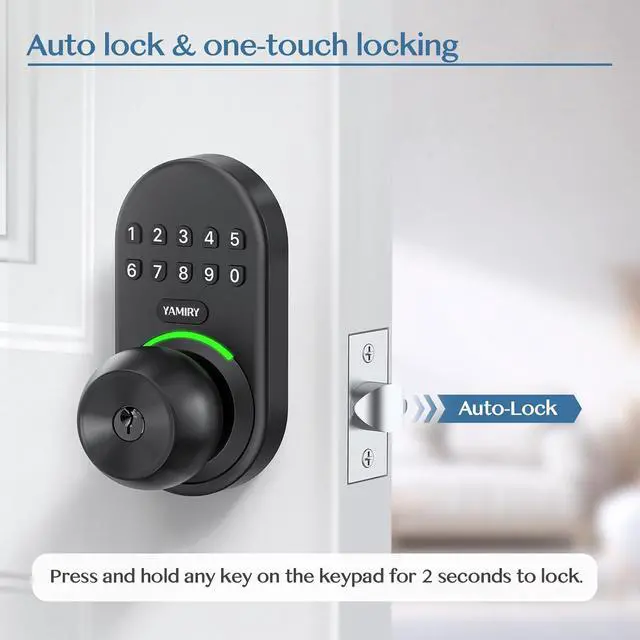 Alt view image 3 of 6 - Keypad Smart Door Knob Lock, Yamiry Keyless Entry Digital Lock with Handle, Electronic Code Knob for Front Door, Easy Installation