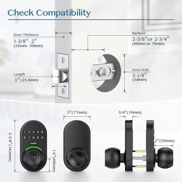 Alt view image 6 of 6 - Keypad Smart Door Knob Lock, Yamiry Keyless Entry Digital Lock with Handle, Electronic Code Knob for Front Door, Easy Installation