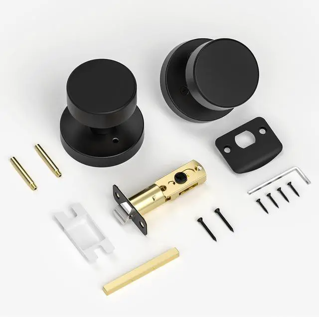 Alt view image 7 of 7 - Matte Black Door Knobs Interior Black Privacy Door Knob with Lock, Heavy Duty Round Vintage Door Handle for Bedroom Bathroom