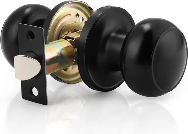 Main image of Probrico 1 Pack Round Passage Door Knob(Non-Locking Knobs), Keyless Doorknobs Interior/Exterior Door Lockset,Passage Knobs for Hallway/Closet,Black Finish Modern Design Door Hardware